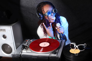 cool afro american DJ in action