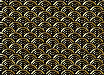 Traditional japanese ornamental pattern- seigaiha, golden