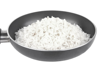 white rice on fry pan