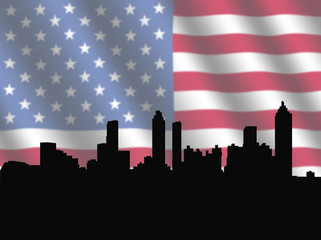 Atlanta skyline with blurred American Flag
