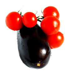 aubergine and tomato isolated on white background