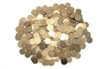 Ukrainian coins on a white background, pyramid. (isolated)