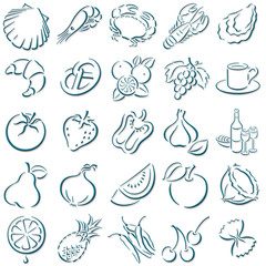 Blaue schattierte Food-Symbole