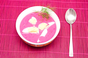 polish beet soup served cold with boiled egg