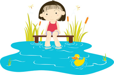 Plakat girl and duck