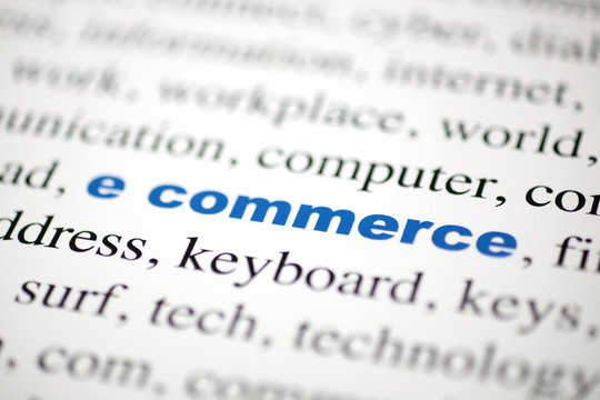 mot e commerce commerce &eacute;lectonique lettres bleu flou
