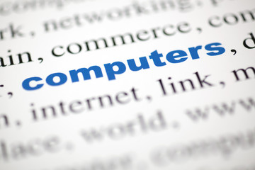 mot computers ordinateurs texte flou mot bleu