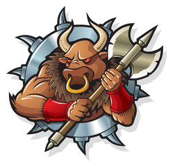 Minotaur, mythical creature, living in Labyrinth, vector