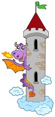 Lurking dragon with castle tower