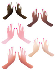 Cinq paires de mains - couleurs de peaux