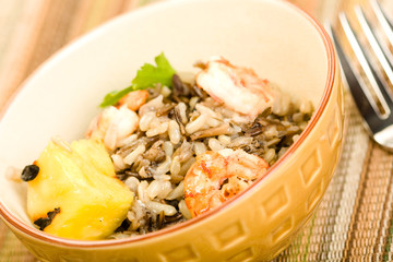 Grilled shrimp with wild rice