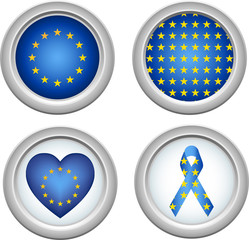 European Union Buttons with heart, flag and ribbon