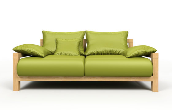 Modern green sofa isolated on white background