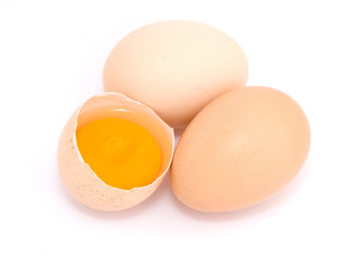 Fresh eggs on white background