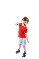 Little boy playing badminton