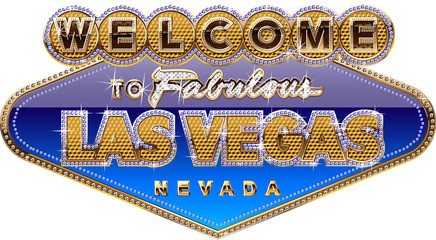 Diamond and gold Las vegas sign on blue background