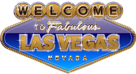 Diamond and gold Las vegas sign on blue background © Popskraft