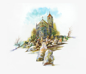 Fototapeta premium Chiesa con cimitero