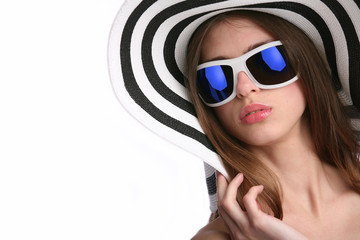 Obraz premium young woman in striped hat
