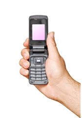 Close up of mobile telephone in hand