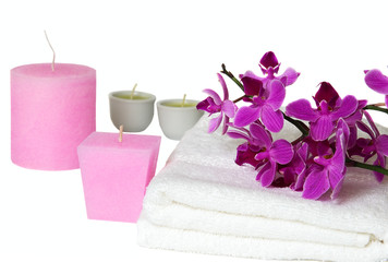 Aromatherapy still life with candles and orchid