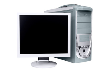 Computer and monitor isolated on white background