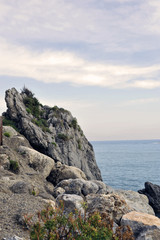 Fototapeta na wymiar Coastal area with reef and rocks in foreground