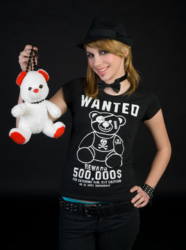 Emo Teen Girl With Teddy Bear