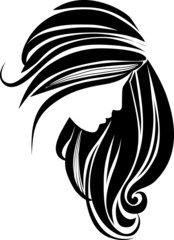 Hair icon for beauty salon. Beautiful female silhouette. Girl with long hair