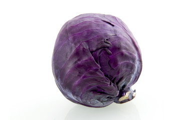 Single red cabbage isolated on white background