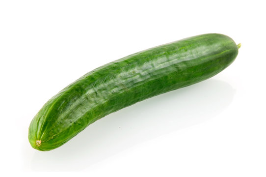 Fresh single cucumber isolated on white background