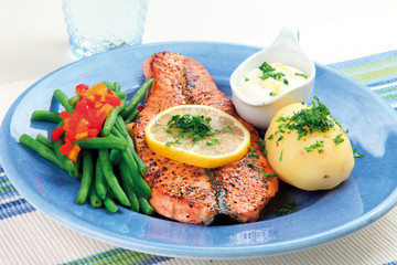 Fried salmon and potato