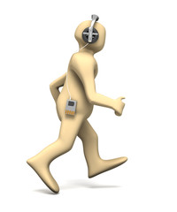 Running man listens to music