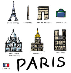 Naklejka premium Lots de dessins vectoriels des monuments de Paris