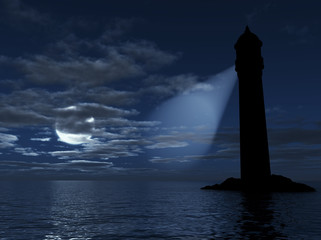 lighthouse on an island on a background a sea and moon