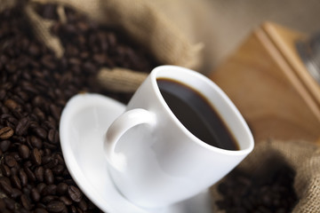 Coffee beans in canvas sack