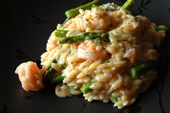 Seafood Risotto on Black Plate