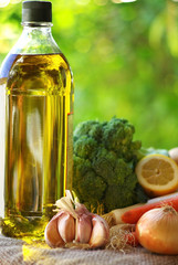 Olive oil and vegetables.