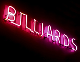 red and pink neon billiards sign