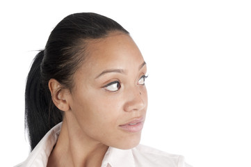 Beautiful African-American woman looking into copy space