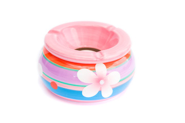 colorful ashtray with flower isolated on white