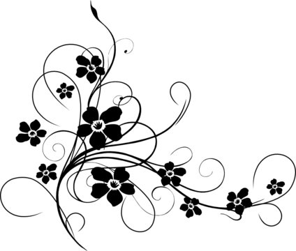 Filigrane Ranke, mit Blumen, schwarz