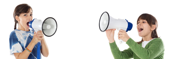 Two girls with megaphone
