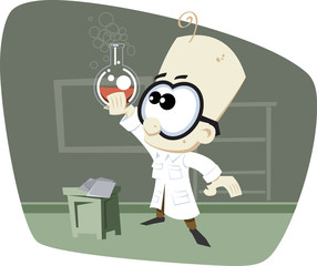 Retro Cartoony Scientist with Glass Bowl