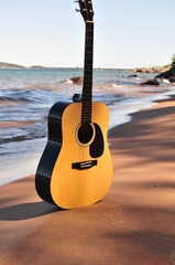 Seaside Guitar In Filtered Sunlight