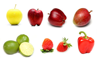 Fruits and vegetables collection on white background