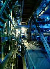 Pipes, tubes, machinery and steam turbine at a power plant