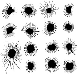 Set of hand-made stains in splash shapes. All vector!