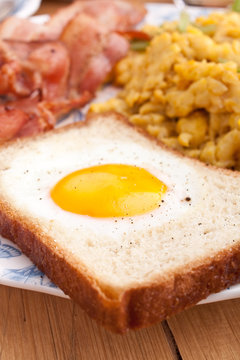 eggy bread, eggs and bacon