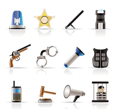 law, order, police and crime icons - vector icon set